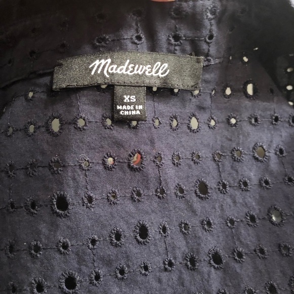 Madewell Eyelet Seam Button Down Navy Shirt Sz XS - Picture 7 of 8